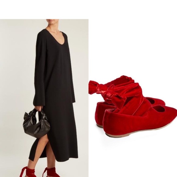 The Row Elodie Velvet Ankle-wrap Ballet Flats Red 38 - Picture 3 of 12